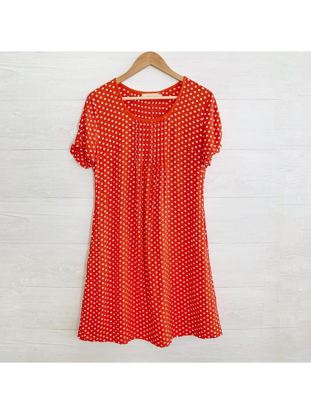 La Cera Red White Polka Dot Rayon A-Line Dress M Pockets Short Sleeve